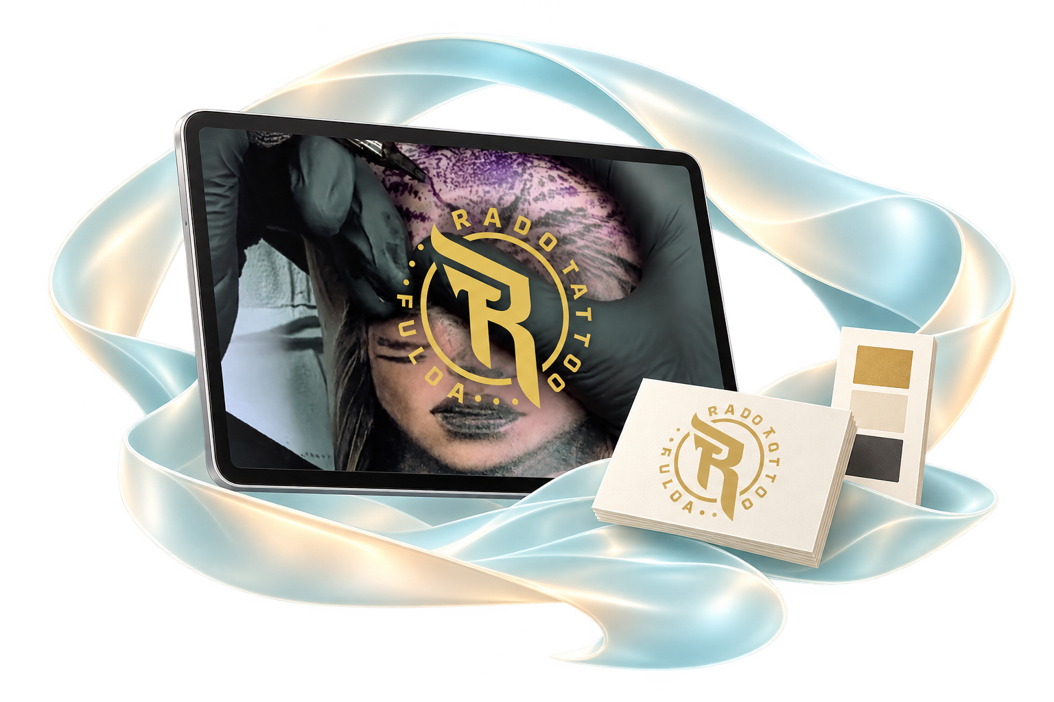 Rado Tattoo auf einem Tablet, mit einer illustrativen Präsentation seiner Marke.